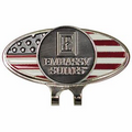 American Flag Oval Hat Clip w/ Round Golf Ball Marker (Die Struck)